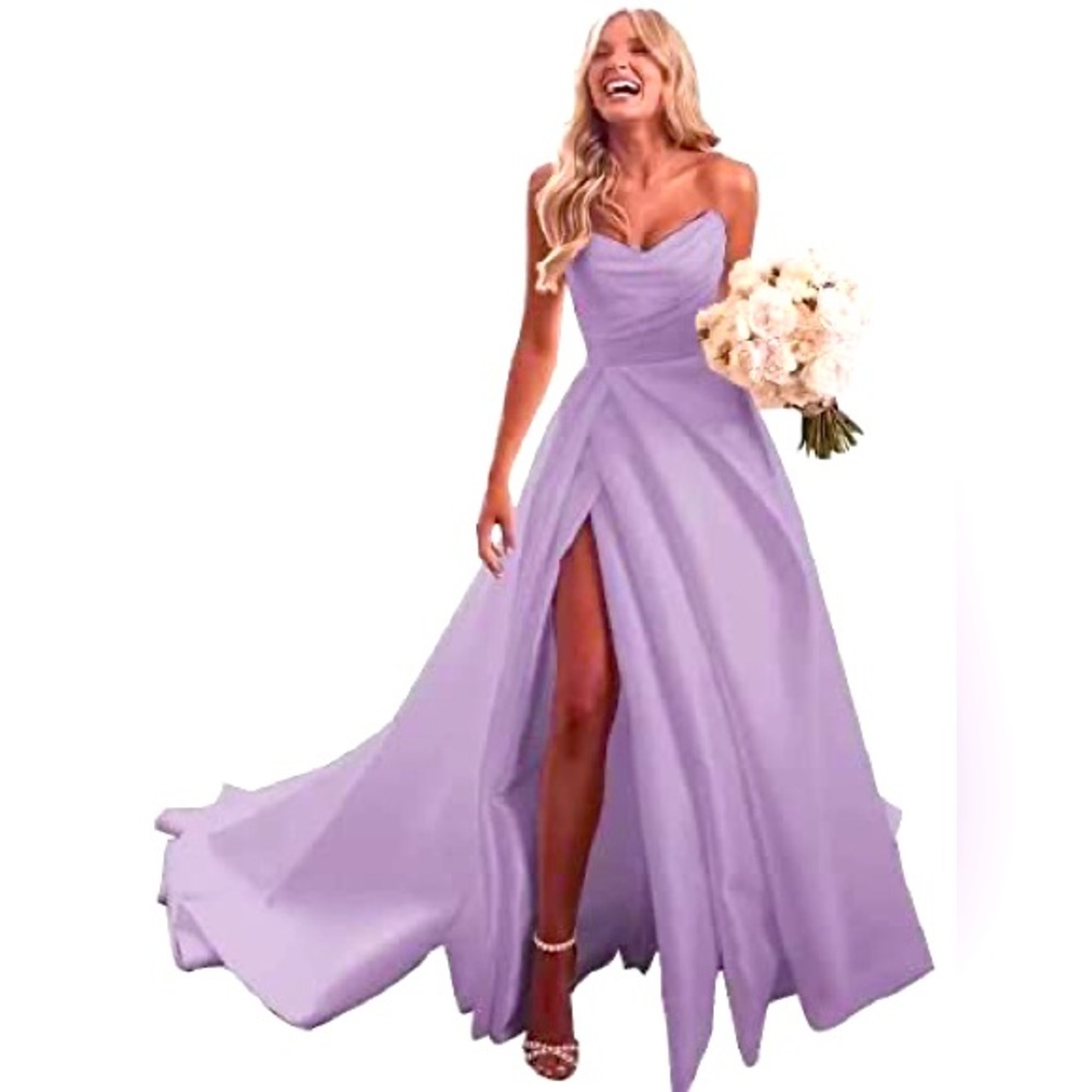 Strapless Floor-Length Satin Ball Gown, Formal Evening Gown, Lavender, Size 14